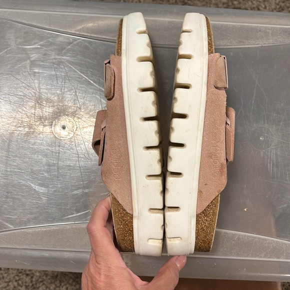 Birkenstock Papillio Pink and Tan Sandals with Contoured Footbed - Picture 3 of 7